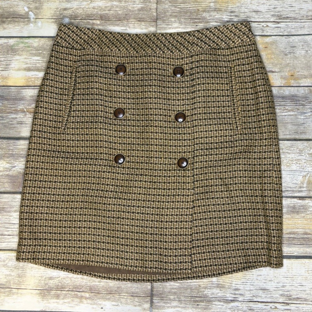 Ann Taylor Tan Brown Neutral Minimal Preppy Academia Tweed Straight Skirt Sz 6